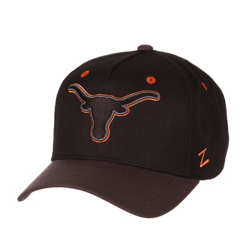 Texas Longhorns Zephyr NCAA Team Shadow Pinch Curved Snapback Hat – Black