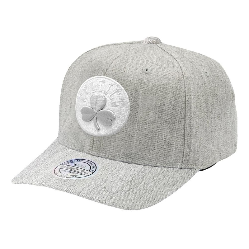 Boston Celtics Mitchell & Ness NBA Tonal White Logo 110 Curved Snapback Hat – Heather