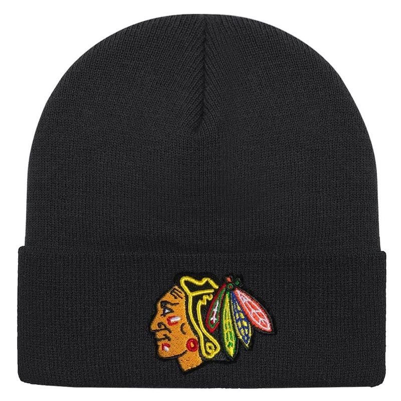 Chicago Blackhawks NHL Team Logo Cuff Knit Beanie – Black