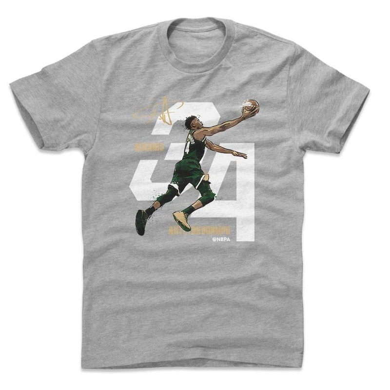 Giannis Antetokounmpo Milwaukee Bucks 500 Level NBA Layup T-Shirt – Grey