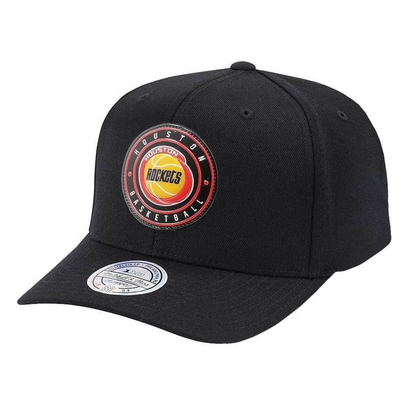 Houston Rockets Mitchell & Ness NBA Circle Weald 110 Curved Snapback Hat – Black