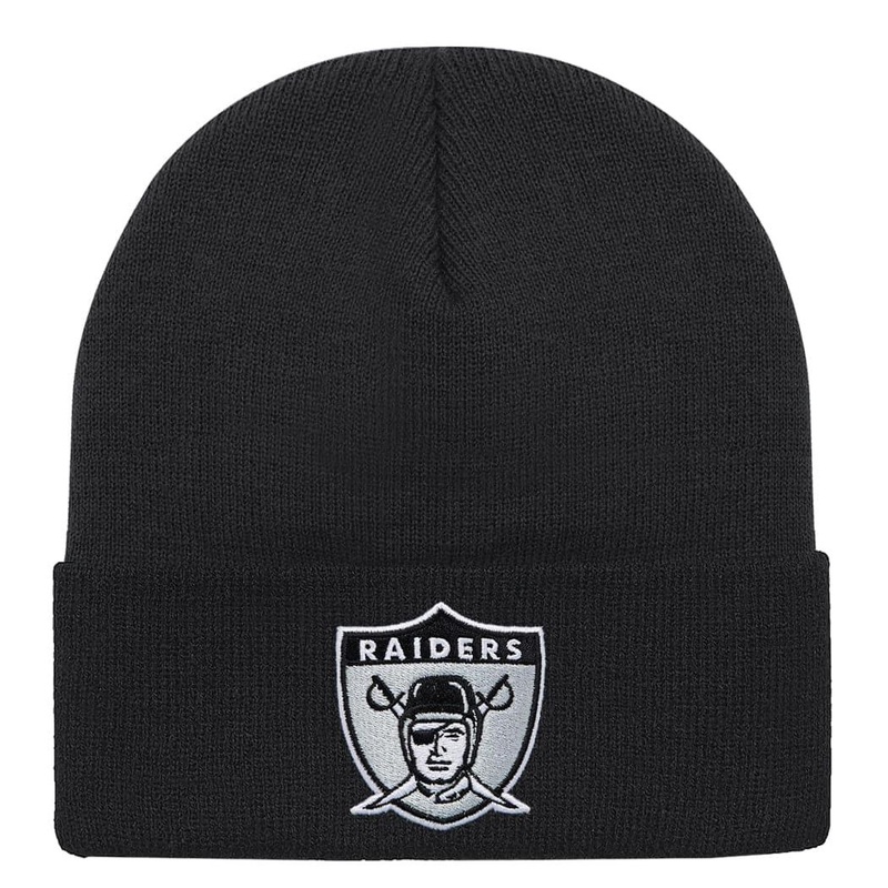 Las Vegas Raiders Mitchell & Ness NFL Throwback Logo Cuff Knit Beanie – Black