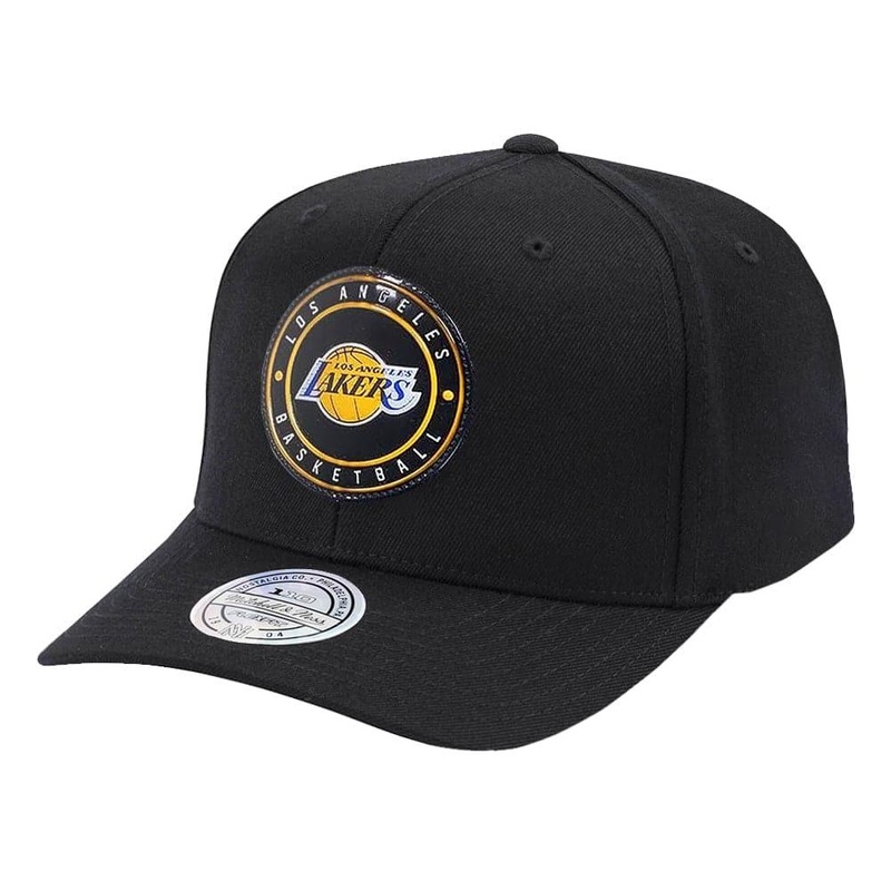 Los Angeles Lakers Mitchell & Ness NBA Circle Weald 110 Curved Snapback Hat – Black