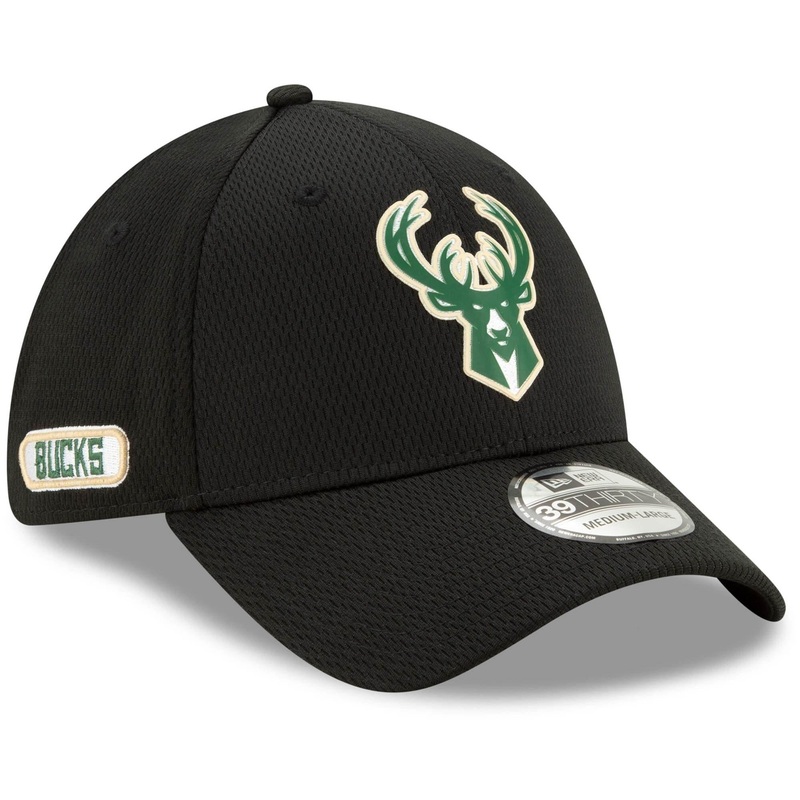 Milwaukee Bucks New Era NBA 2020 Back Half 39THIRTY Flex Fit Curve Hat – Black