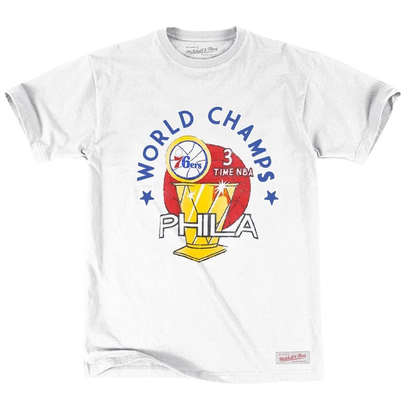 Philadelphia 76ers Mitchell & Ness NBA World Champs Vintage T-Shirt – White