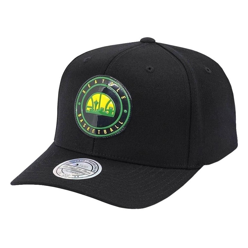 Seattle Supersonics Mitchell & Ness NBA Circle Weald 110 Curved Snapback Hat – Black