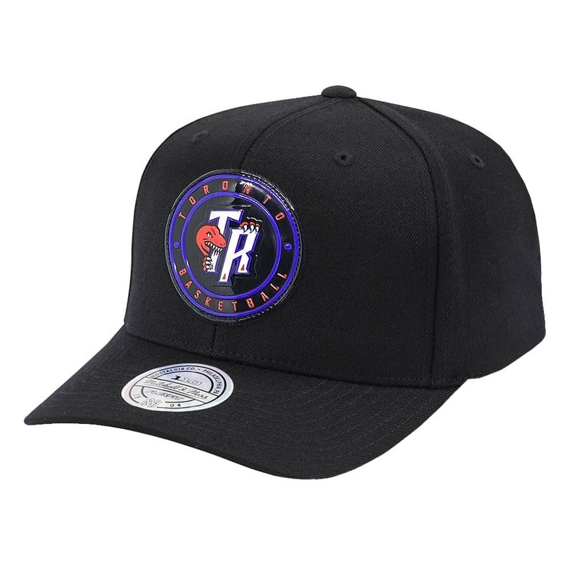 Toronto Raptors Mitchell & Ness NBA Circle Weald 110 Curved Snapback Hat – Black