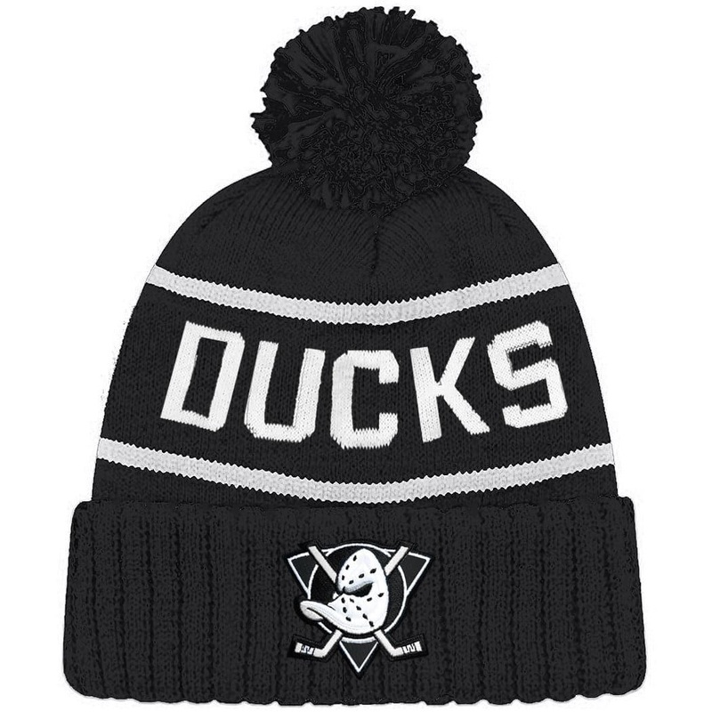 Anaheim Mighty Ducks NHL Wordmark Pom Knit Beanie – Black