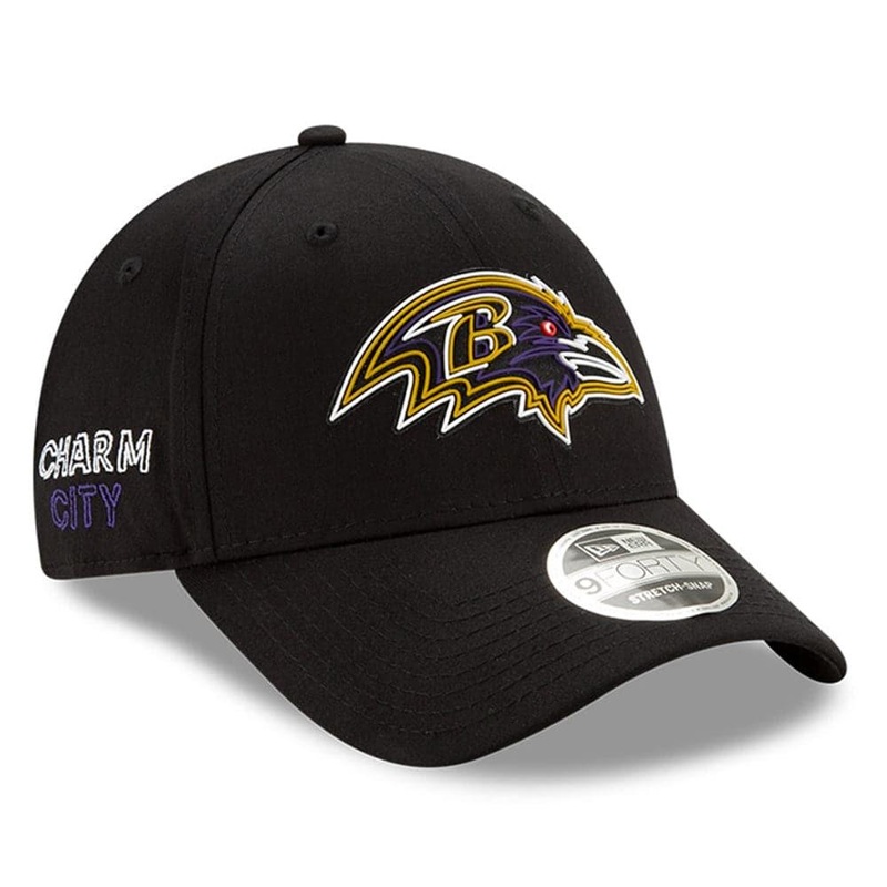 Baltimore Ravens New Era NFL 2020 Draft 9FORTY Stretch Snapback Curve Hat – Black