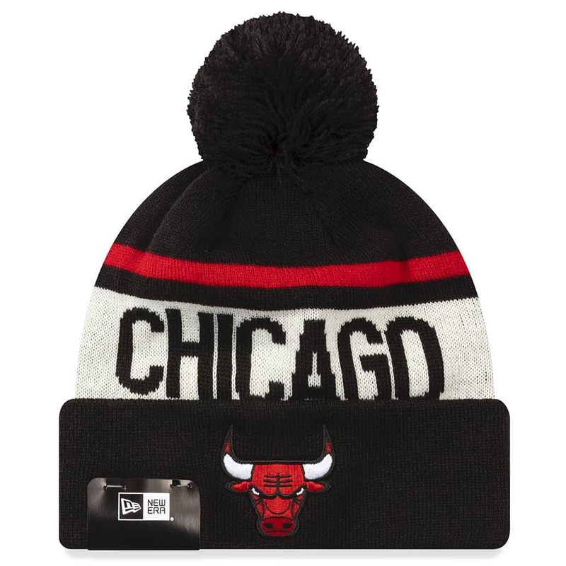 Chicago Bulls New Era NBA Team Stone Stripe Knit Beanie – Black