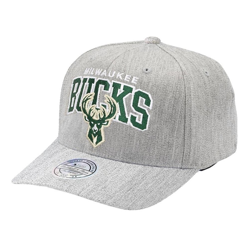 Milwaukee Bucks Mitchell & Ness NBA Arch 110 Curve Snapback Hat – Heather