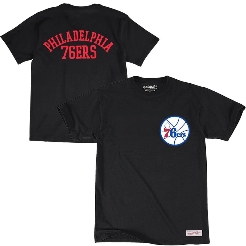 Philadelphia 76ers Mitchell & Ness NBA Arch Wordmark T-Shirt – Black
