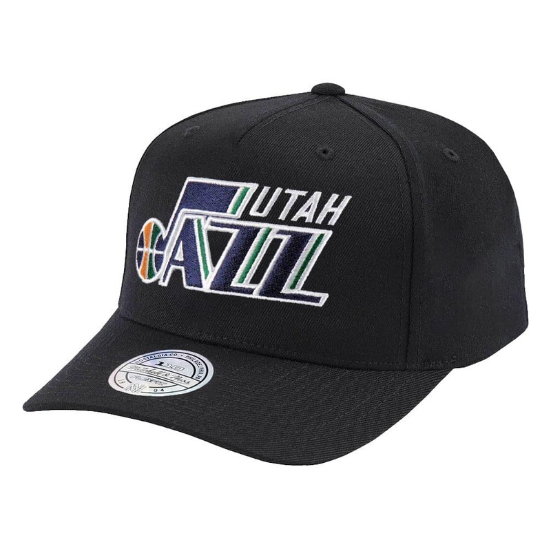 Utah Jazz Mitchell & Ness NBA 110 Alt Team Logo Curve Snapback Hat – Black