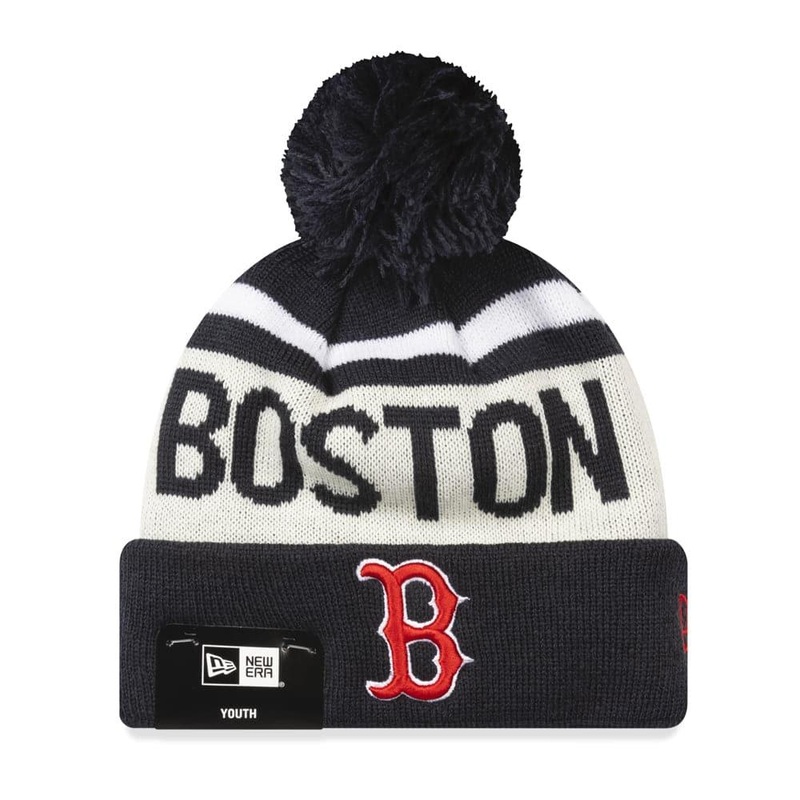 Youths Boston Red Sox New Era MLB Team Stone Stripe Knit Beanie – Navy