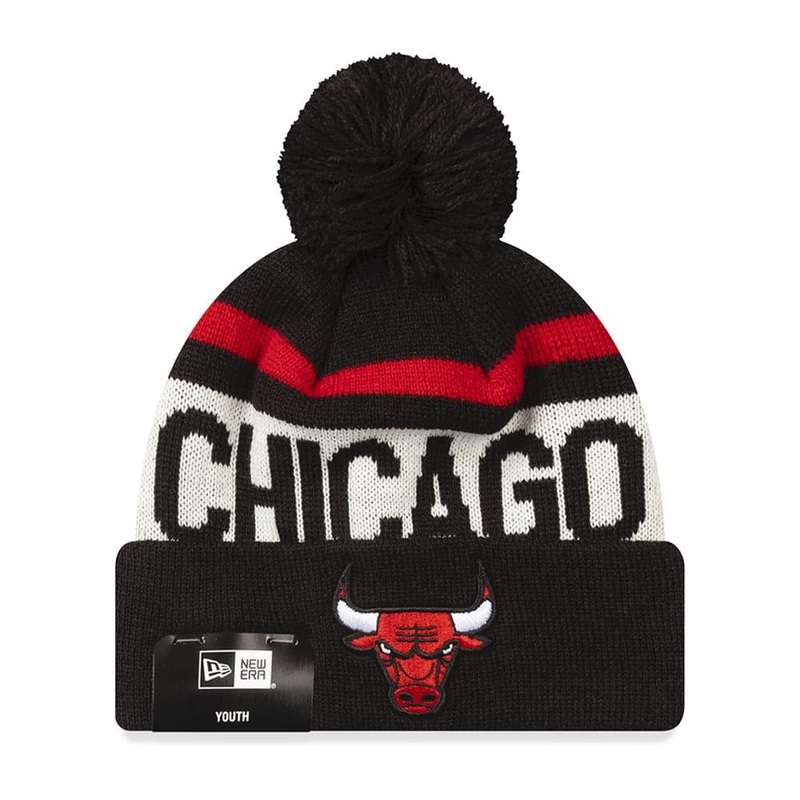 Youths Chicago Bulls New Era NBA Team Stone Stripe Knit Beanie – Black