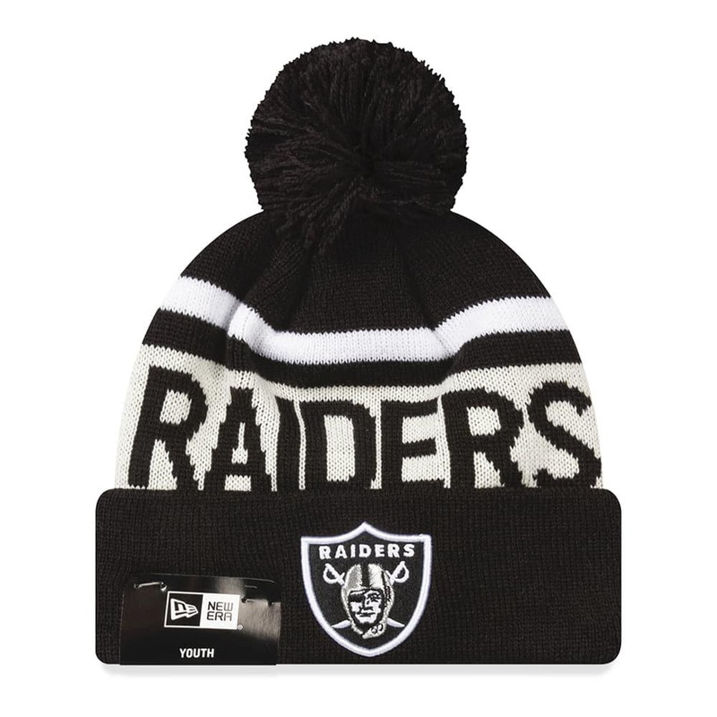 Youths Las Vegas Raiders New Era NFL Team  Stone Stripe Knit Beanie – Black