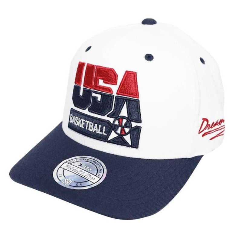 1992 USA Dream Team Mitchell & Ness NBA 110 Curve Snapback Hat – White