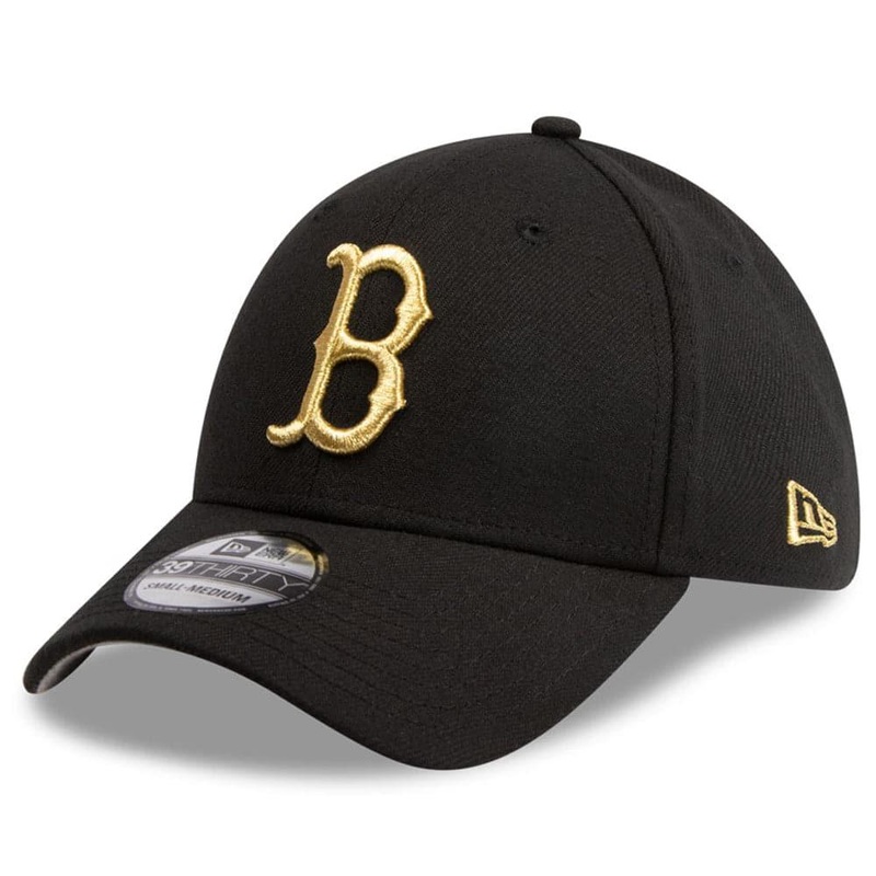 Boston Red Sox New Era MLB Gold Special 39THIRTY Curve Hat – Black