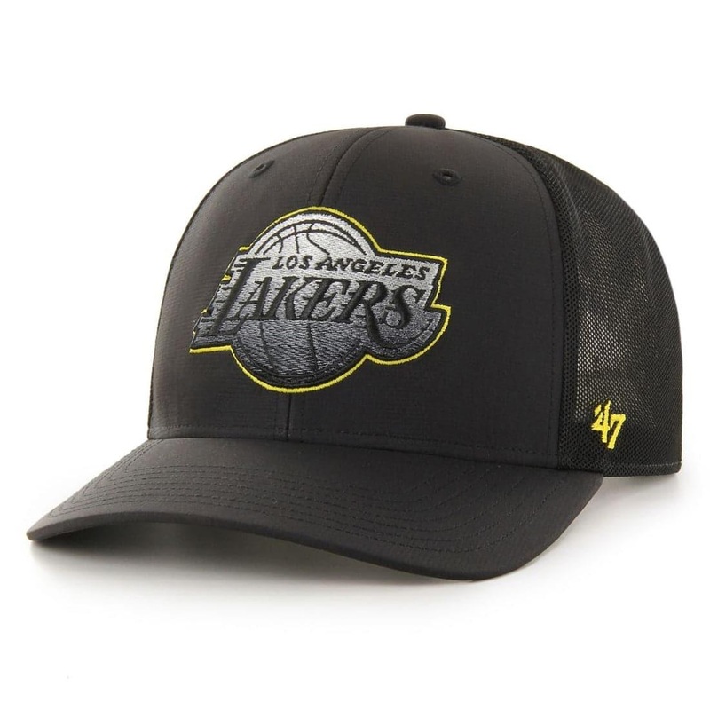 Los Angeles Lakers ’47 NBA Volcanic Audible DP Pre-Curved Snapback Hat – Black