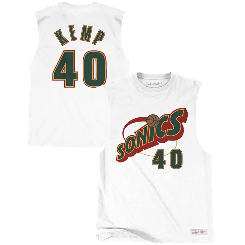 Shawn Kemp Seattle Supersonics Mitchell & Ness NBA Player Muscle T-Shirt – White
