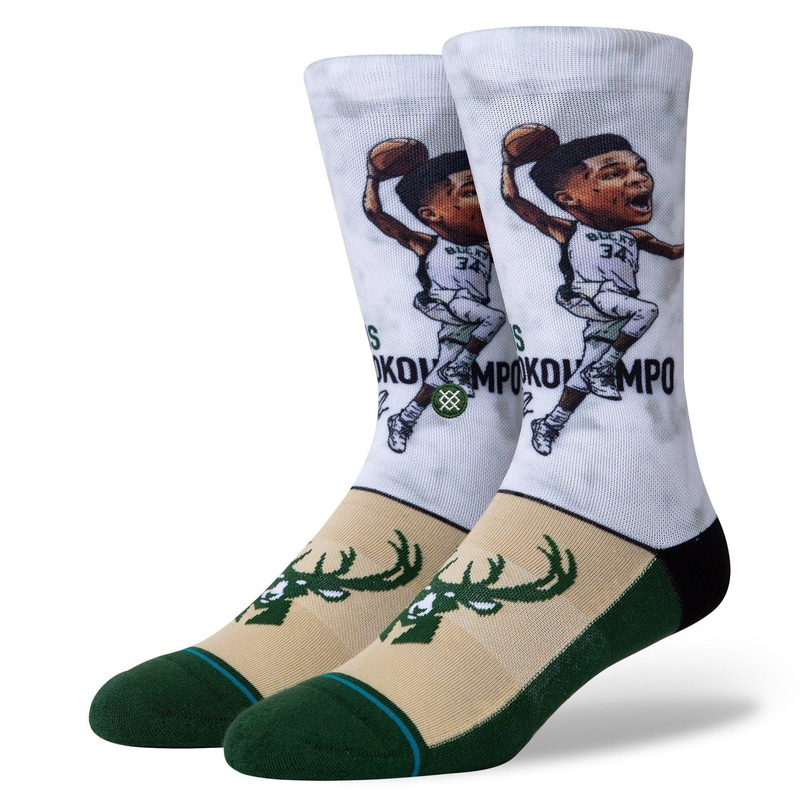 Youths Giannis Antetokounmpo Milwaukee Bucks Stance NBA Big Head Crew Socks