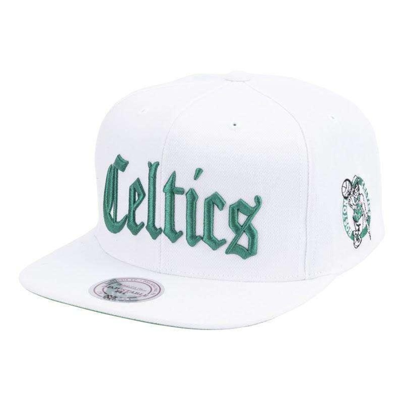 Boston Celtics Mitchell & Ness NBA Faded Gothic Snapback Hat – White