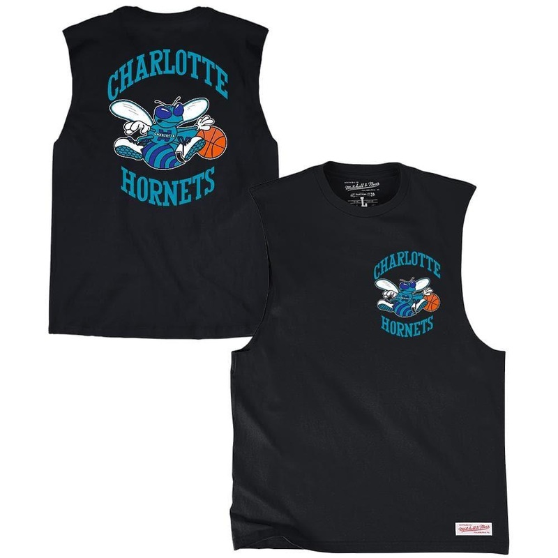 Charlotte Hornets Mitchell & Ness NBA Retro Repeat Muscle T-Shirt – Black