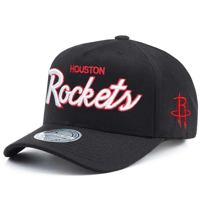 Houston Rockets Mitchell & Ness NBA Team Script 110 Curved Snapback Hat – Black