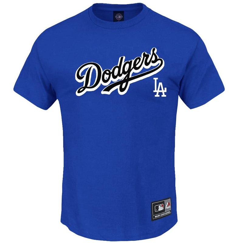 Los Angeles Dodgers Majestic MLB Shadow Script T-Shirt – Blue
