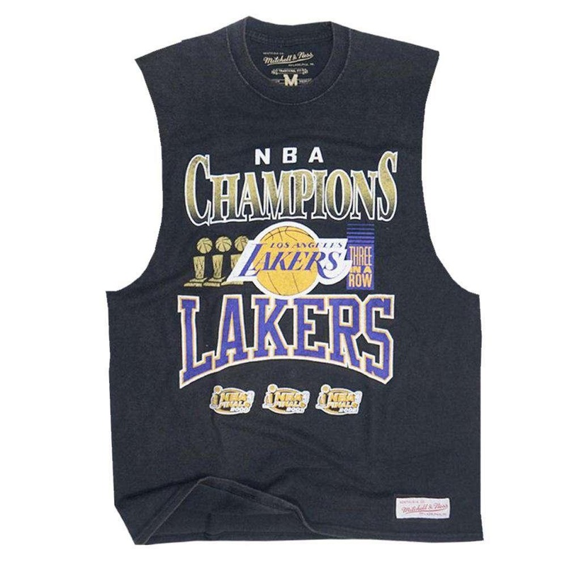 Los Angeles Lakers Mitchell & Ness NBA Vintage Championship Rings Muscle T-Shirt – Black