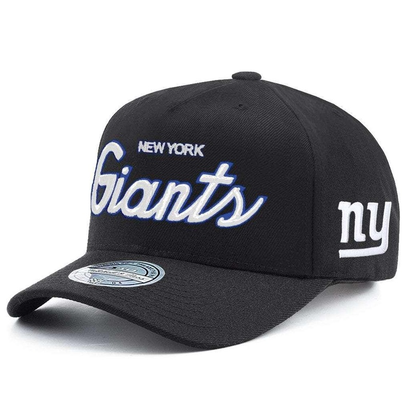 New York Giants Mitchell & Ness NFL Team Script 110 Curved Snapback Hat – Black