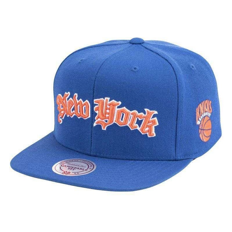 New York Knicks Mitchell & Ness NBA Faded Gothic Snapback Hat – Blue