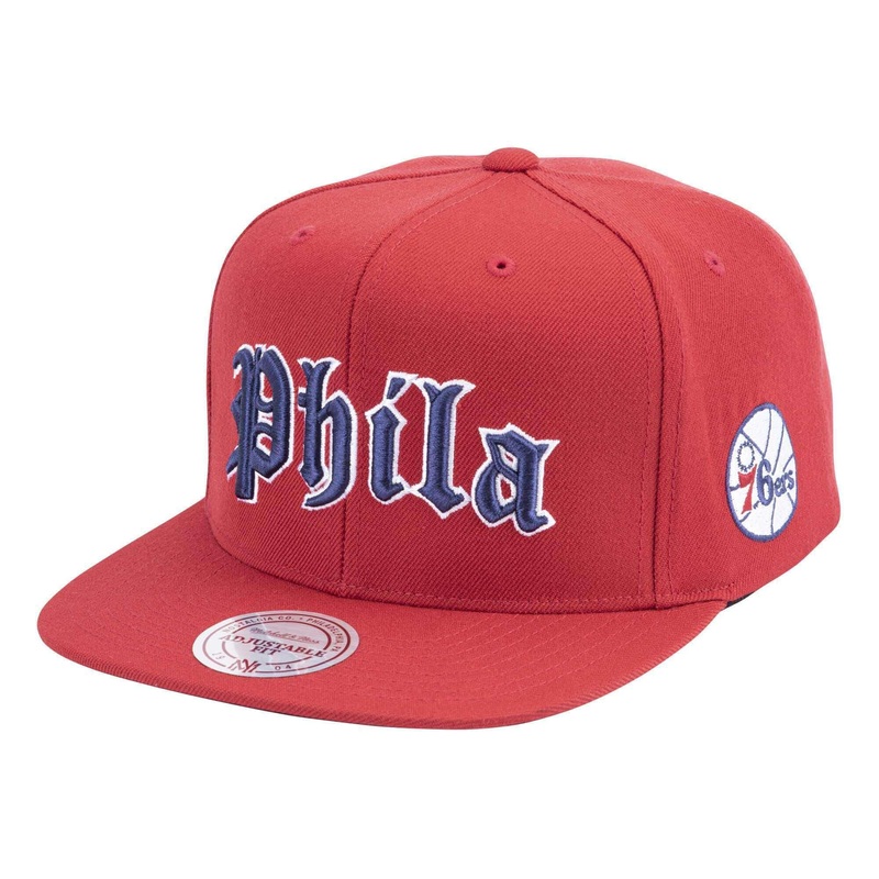 Philadelphia 76ers Mitchell & Ness NBA Faded Gothic Snapback Hat – Red
