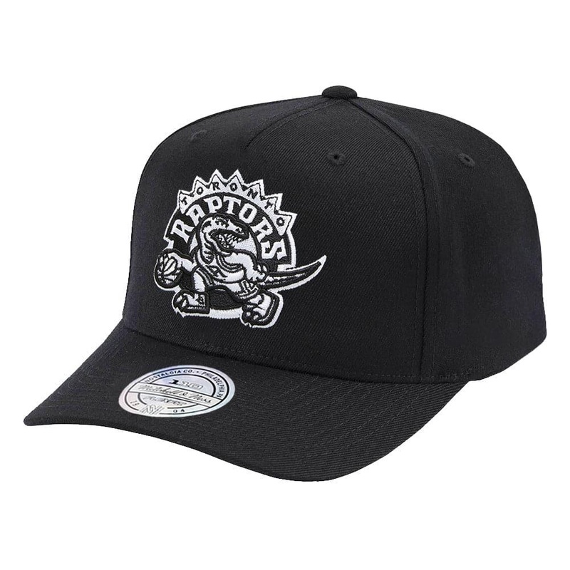 Toronto Raptors Mitchell & Ness NBA HWC Black & White 110 Curve Snapback Hat