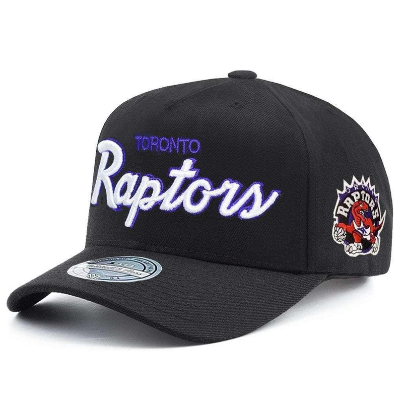 Toronto Raptors Mitchell & Ness NBA Team Script 110 Curved Snapback Hat – Black