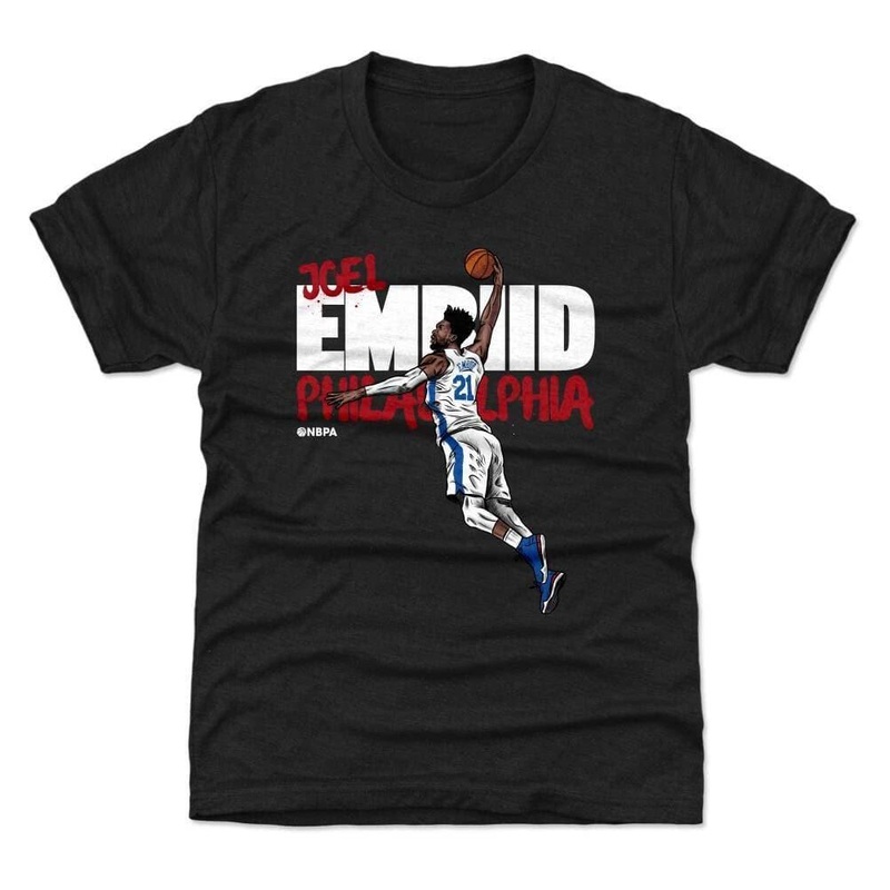 Youths Joel Embiid Philadelphia Sixers 500 Level NBA Graffiti T-Shirt – Black