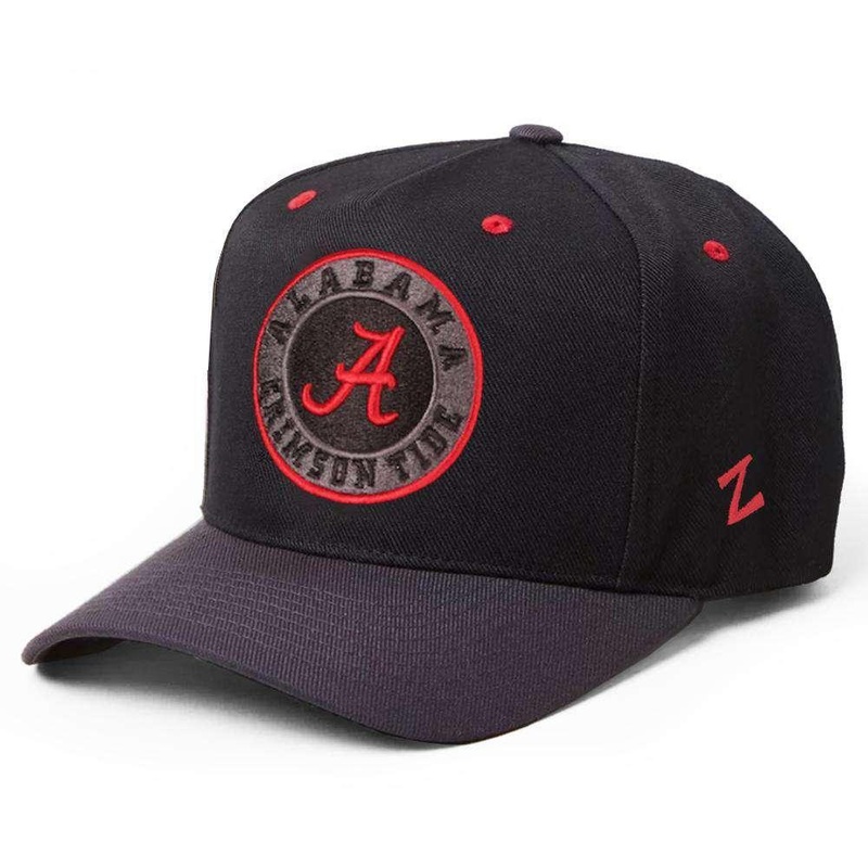 Alabama Crimson Tide Zephyr NCAA Team Shadow Pinch Panel Curved Snapback Hat – Black