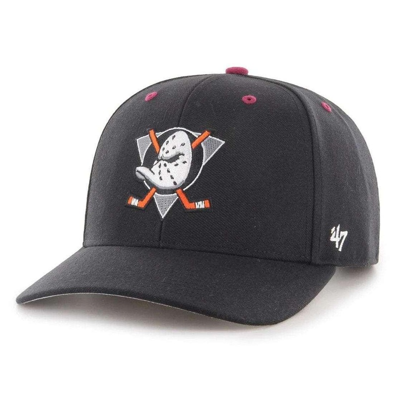 Anaheim Mighty Ducks ’47 NHL Eyelet MVP DP Pre-Curved Snapback Hat – Black