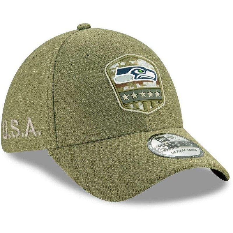 Seattle Seahawks New Era NFL 2019 Salute To Service 39THIRTY Stretch-Fit Curve Hat – Army