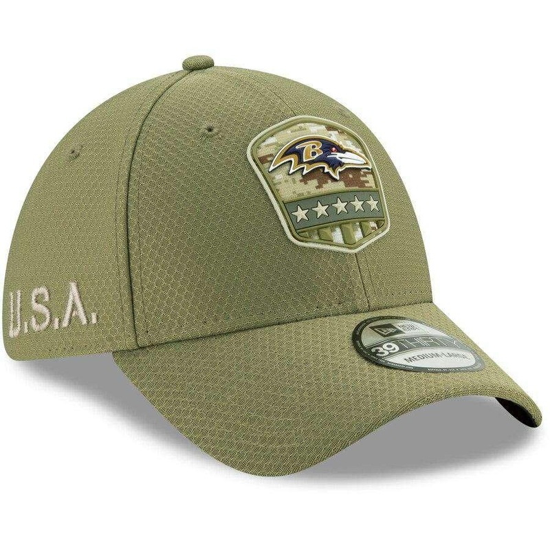 Baltimore Ravens New Era NFL 2019 Salute To Service 39THIRTY Stretch-Fit Curve Hat – Army
