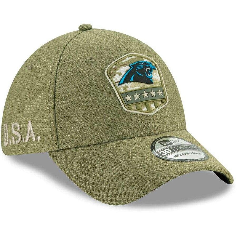Carolina Panthers New Era NFL 2019 Salute To Service 39THIRTY Stretch-Fit Curve Hat – Army