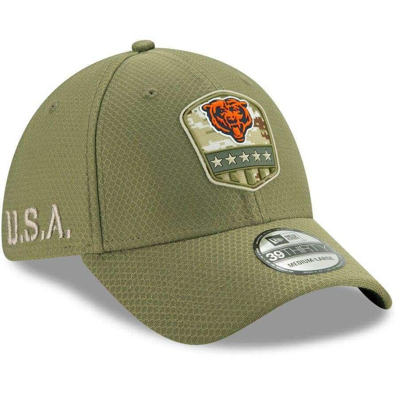 Chicago Bears New Era NFL 2019 Salute To Service 39THIRTY Stretch-Fit Curve Hat – Army