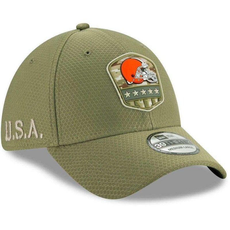 Cleveland Browns New Era NFL 2019 Salute To Service 39THIRTY Stretch-Fit Curve Hat – Army