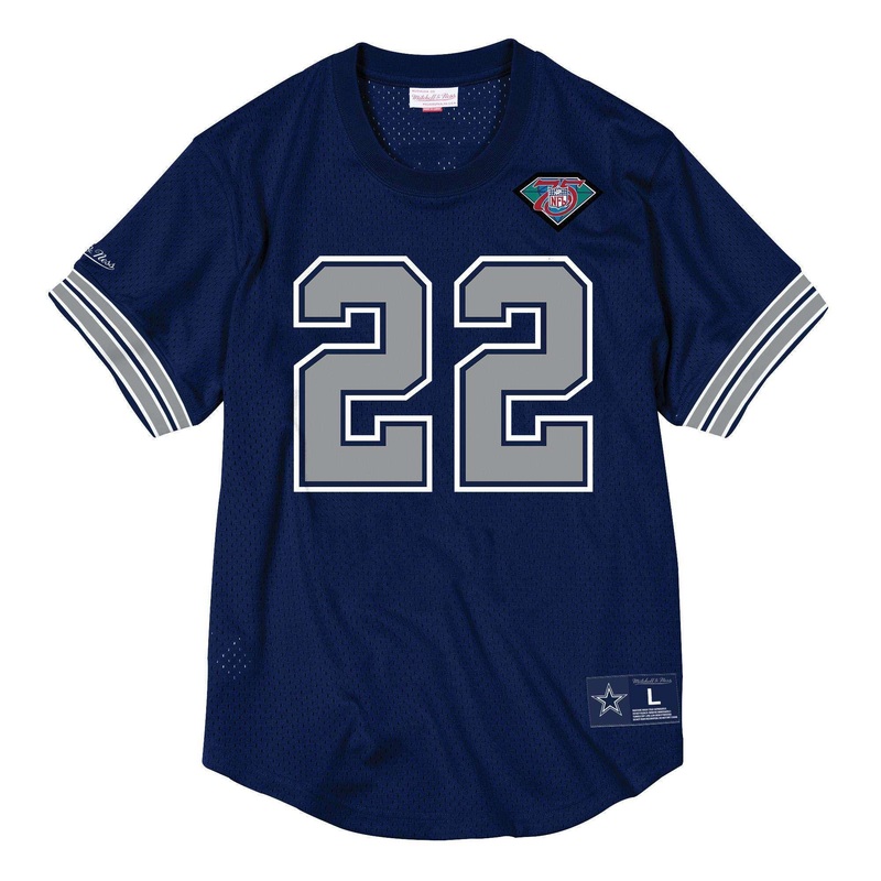 Emmitt Smith Dallas Cowboys Mitchell & Ness NFL Name Number Mesh Crew – Navy