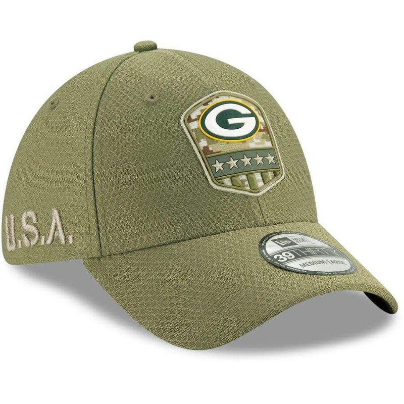 Green Bay Packers New Era NFL 2019 Salute To Service 39THIRTY Stretch-Fit Curve Hat – Army