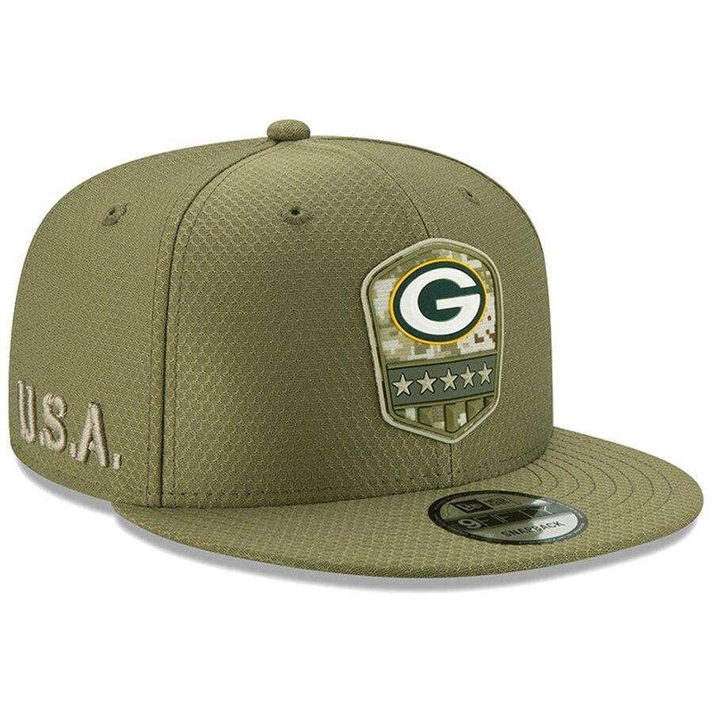Green Bay Packers New Era NFL 2019 Salute To Service 9FIFTY Snapback Hat – Army