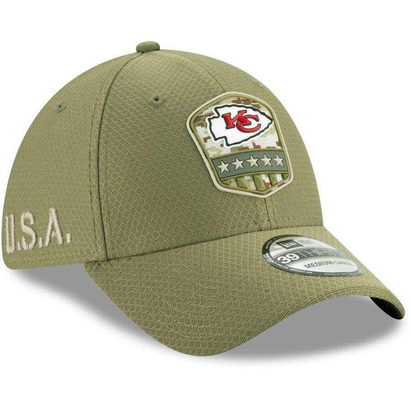 Kansas City Chiefs New Era NFL 2019 Salute To Service 39THIRTY Stretch-Fit Curve Hat – Army