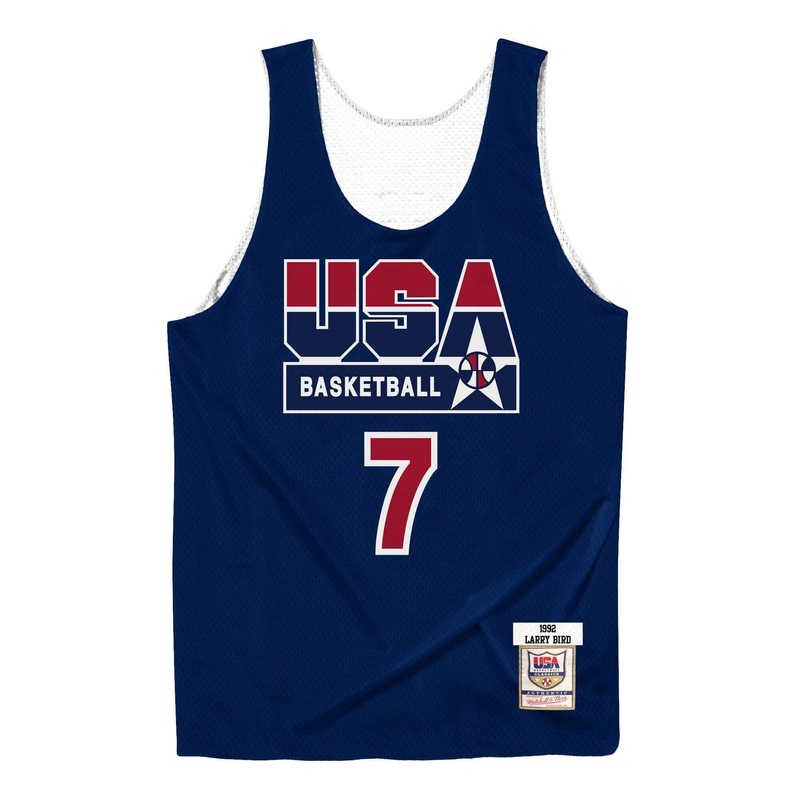Larry Bird 1992 Team USA Mitchell & Ness Reversible Mesh Tank – Navy/White
