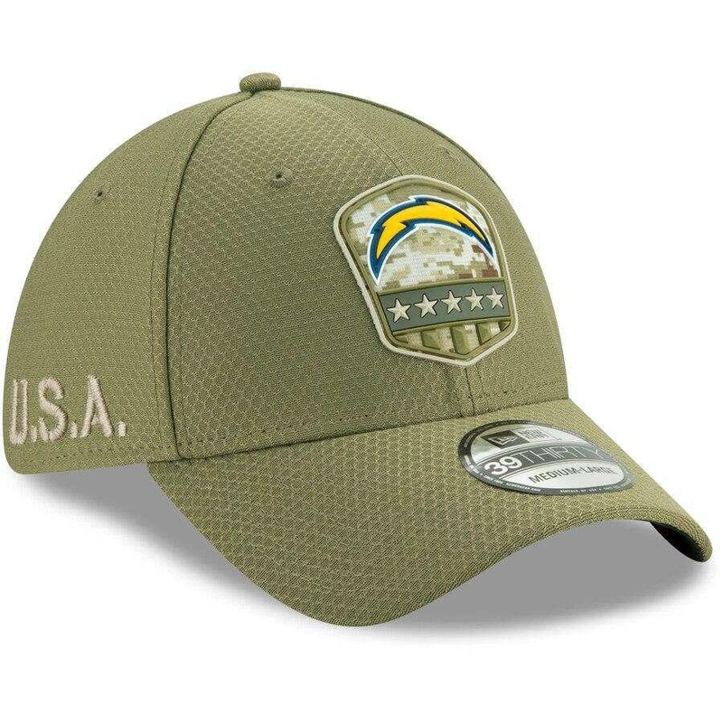 Los Angeles Chargers New Era NFL 2019 Salute To Service 39THIRTY Stretch-Fit Curve Hat – Army