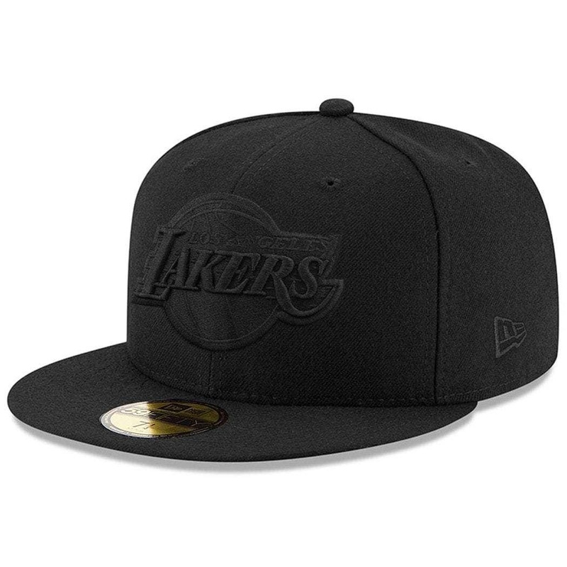 Los Angeles Lakers New Era NBA Black On Black Team Logo 59FIFTY Fitted Hat